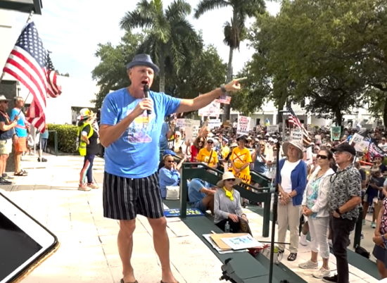 An image of Doug speaking at a No Kings rally in Naples, Florida.