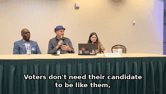 A GIF of the DNC session on interfaith leadership in politics in New Orleans with Doug Pagitt speaking.
