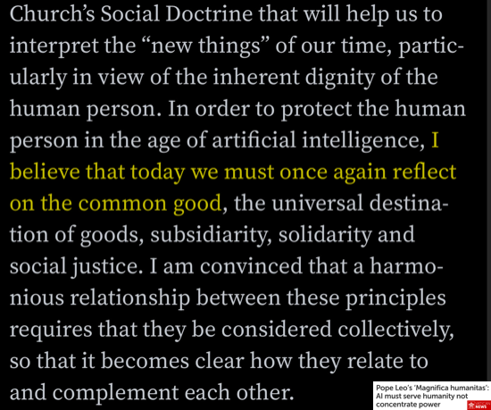A screenshot of Pope Leo's encyclical, which says, in part, 