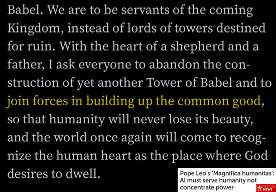 A screenshot of Pope Leo's encyclical, which says, in part, 