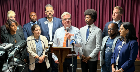 A photo of Vote Common Good's Robb Ryerse along with TN State Rep. Justin J. Pearson and candidates.