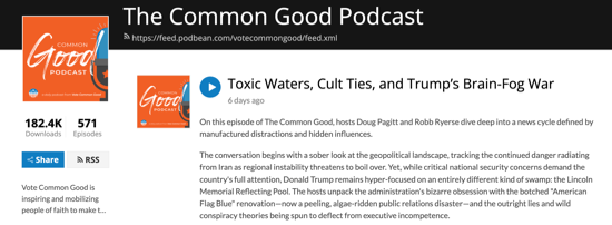 A screenshot showing The Common Good Podcast page.