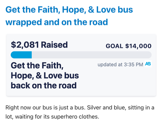 A screenshot of VCG's ActBlue donation form to wrap the bus.