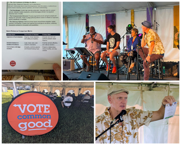 A collage featuring photos from VCG training at the Wild Goose Festival in Harmony, NC.