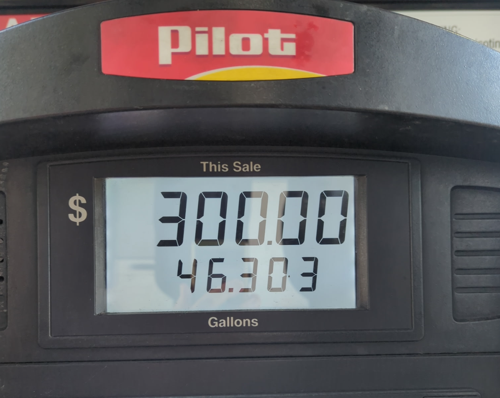 A photo of a tank of gas costing $300 in 2026.