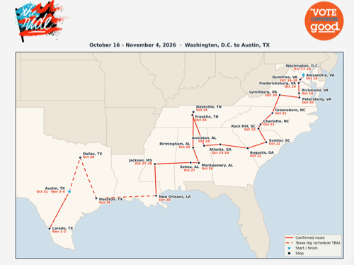 IMAGE OF VCG’S PLANNED ITINERARY FOR THE 2026 FREEDOM RIDE