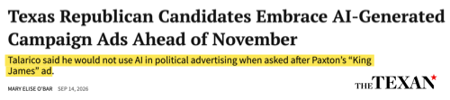 A screenshot of an article from the Texan with a headline that says, 