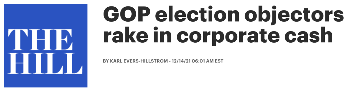 Headline: GOP election objectors rake in corporate cash