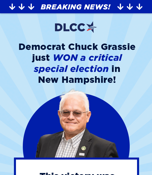 🎉BREAKING NEWS:  Democrat Chuck Grassie just WON a critical special election in New Hampshire! 🎉