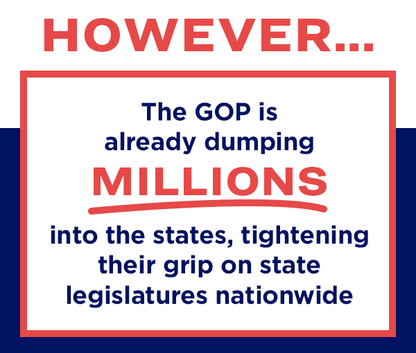 But the GOP is already dumping MILLIONS into the states, tightening their grip on state legislatures nationwide >>