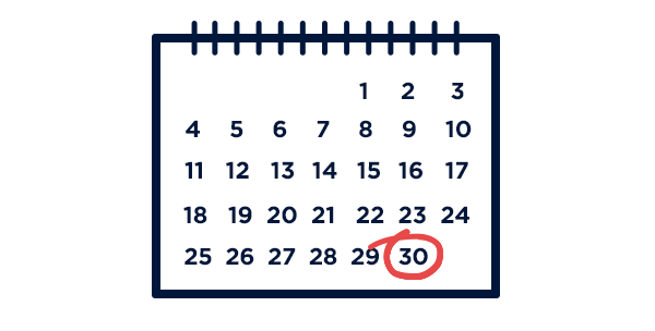 Calendar with June 30th circled