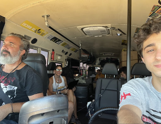 Manny, Patricia, and me on Guac’s Magical Tour Bus