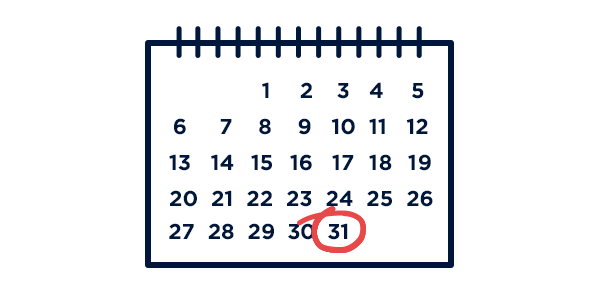 Calendar with August 31st circled
