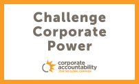 'Challenge Corporate Power' sticker