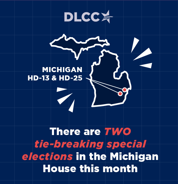 [MI state outline with HD-13 and HD-25 blinking] 
                        There are TWO tie-breaking special elections in the Michigan House this month