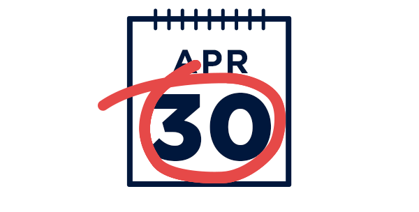 Calendar with April 30th circled