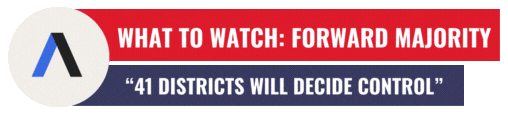 Axios logo: What to Watch: Forward Majority - 41 districts will decide control
