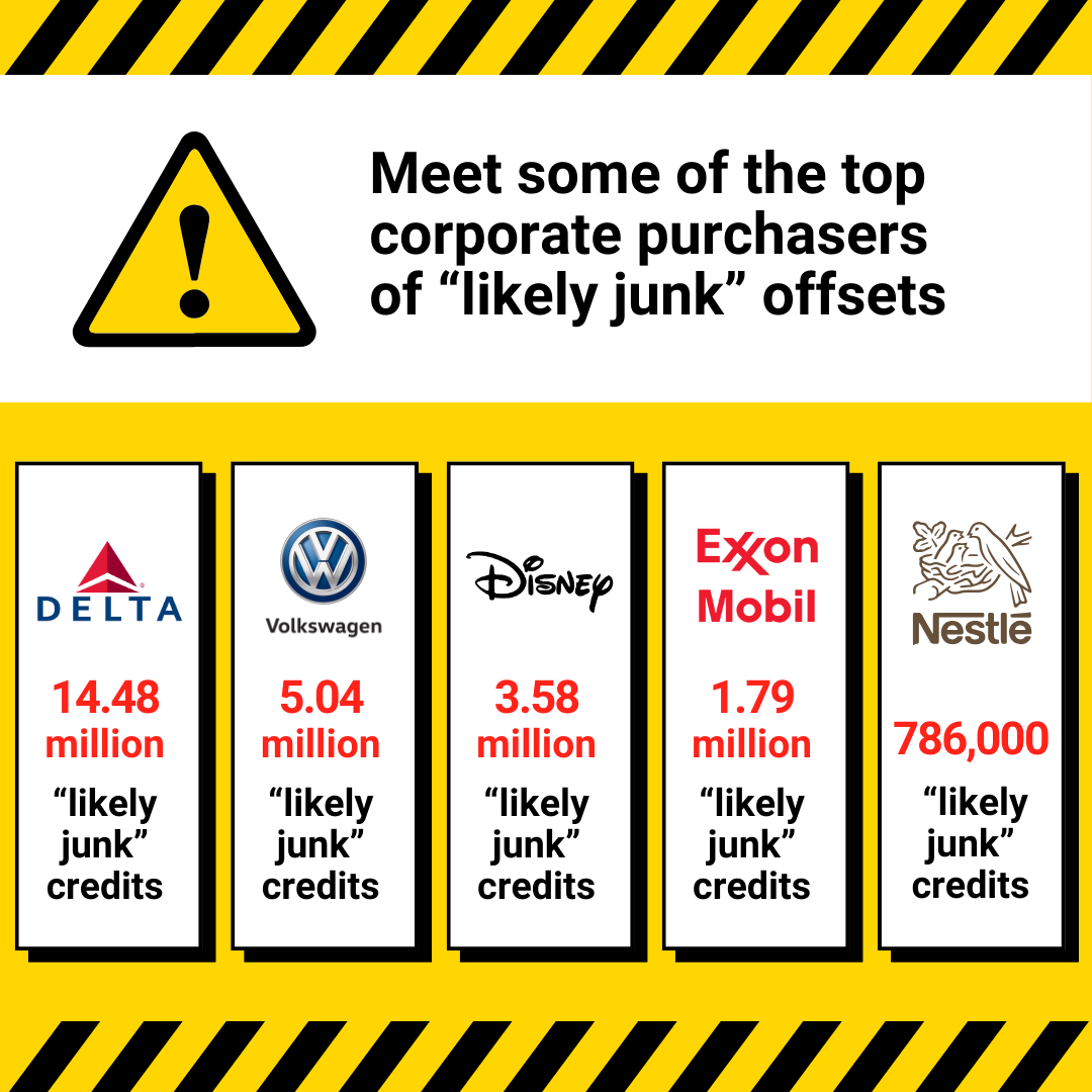 Graphic revealing corporations with the most junk offsets