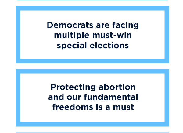 Democrats are facing multiple must-win special elections this year! Protecting abortion and our fundamental freedoms is a must.