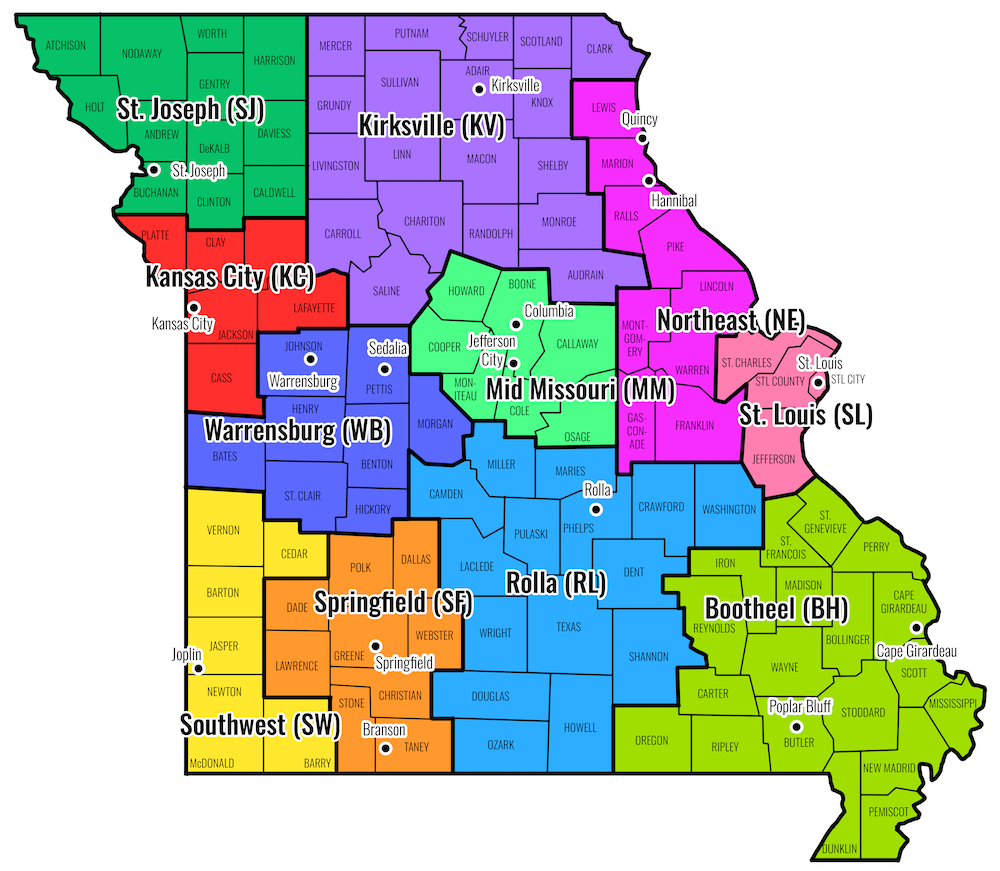 Map of regions for Respect MO Voters
