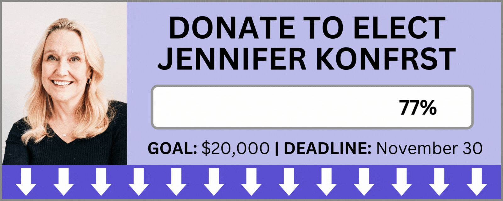 Goal: $20,000 
        Deadline: November 30 | Progress: 77%