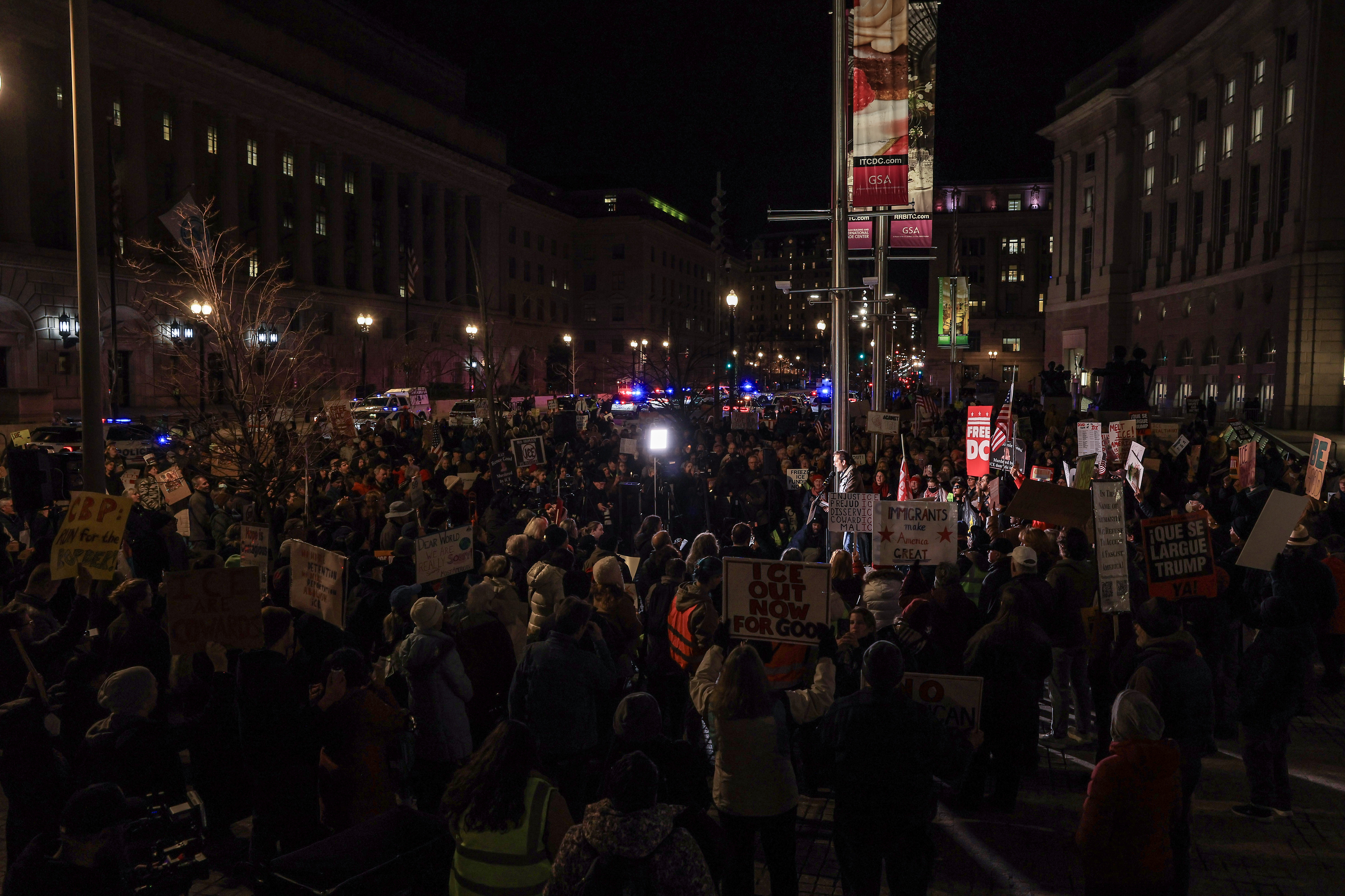 Activists attending a rally and vigil outside of the Customs and Border Protection headquarters in Washington, D.C.