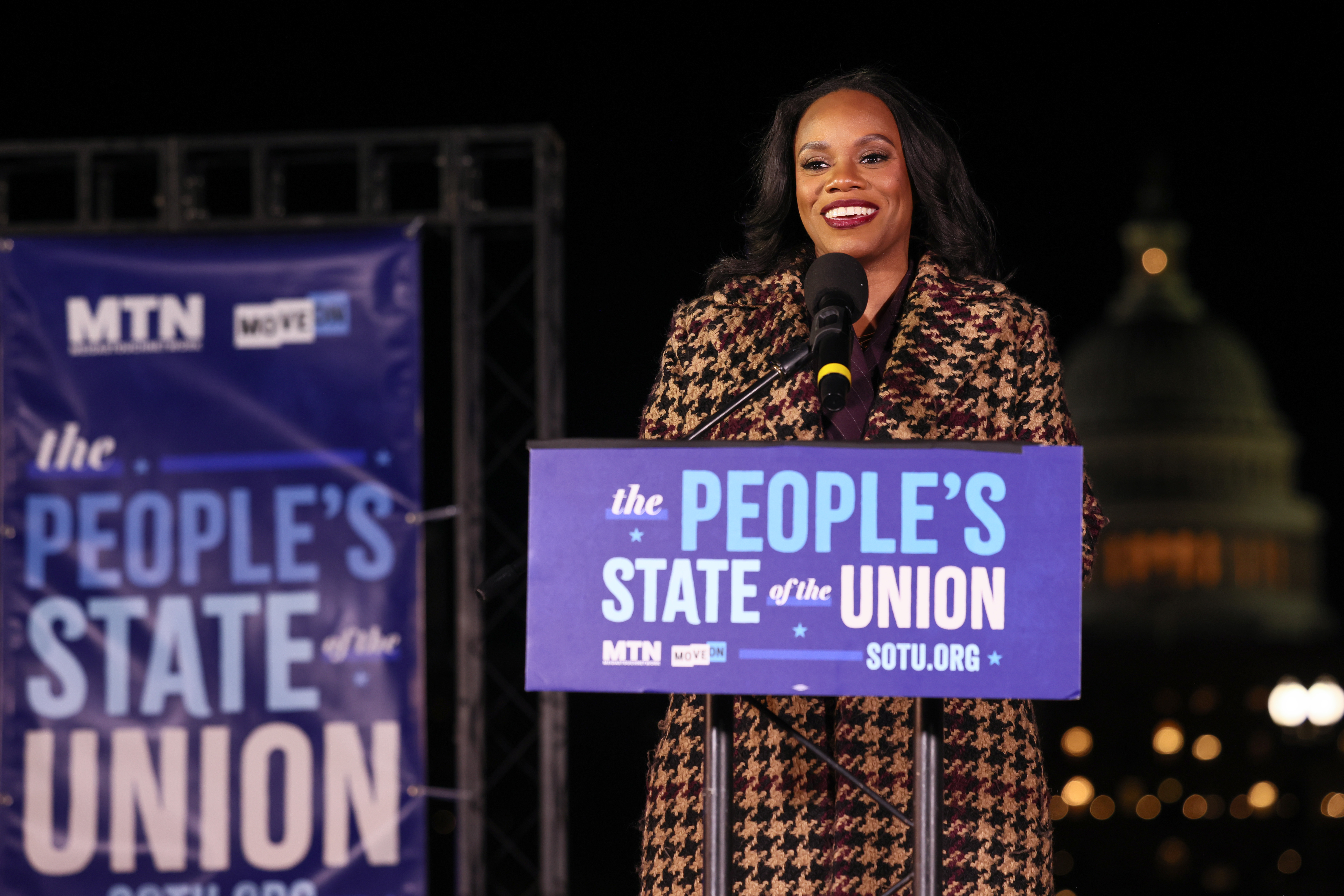 Rep. Summer Lee (D-PA) speaks at the People's State Of The Union Rally And Boycott Outside The Capitol on the National Mall on February 24, 2026 in Washington, DC. (Photo by Jemal Countess/Getty Images for MoveOn)